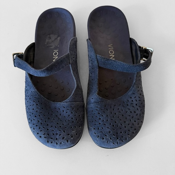VIONIC Lidia Slip On Mules  Blue Laser-Cut Suede SZ 8 - Picture 1 of 7